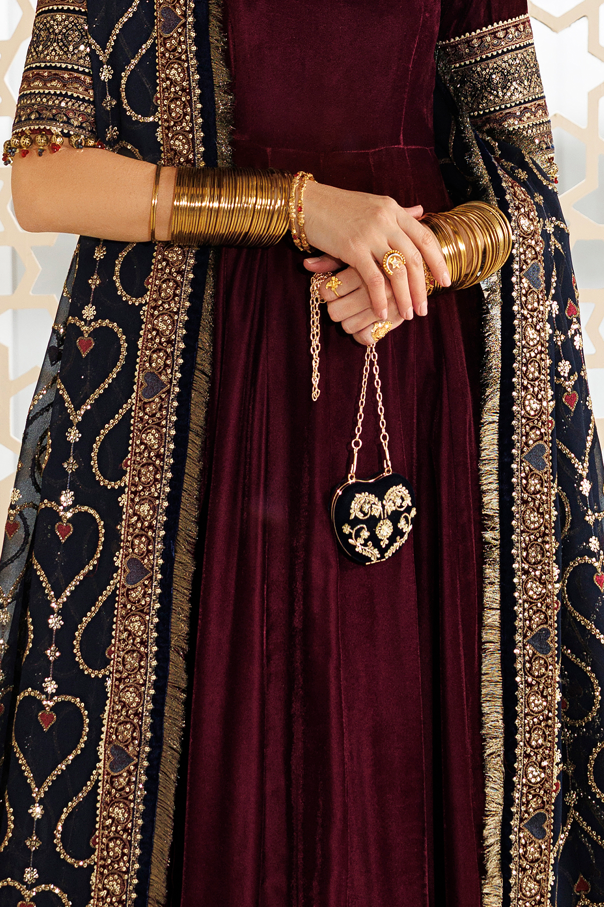 Embroidered Velvet Clutch D-04