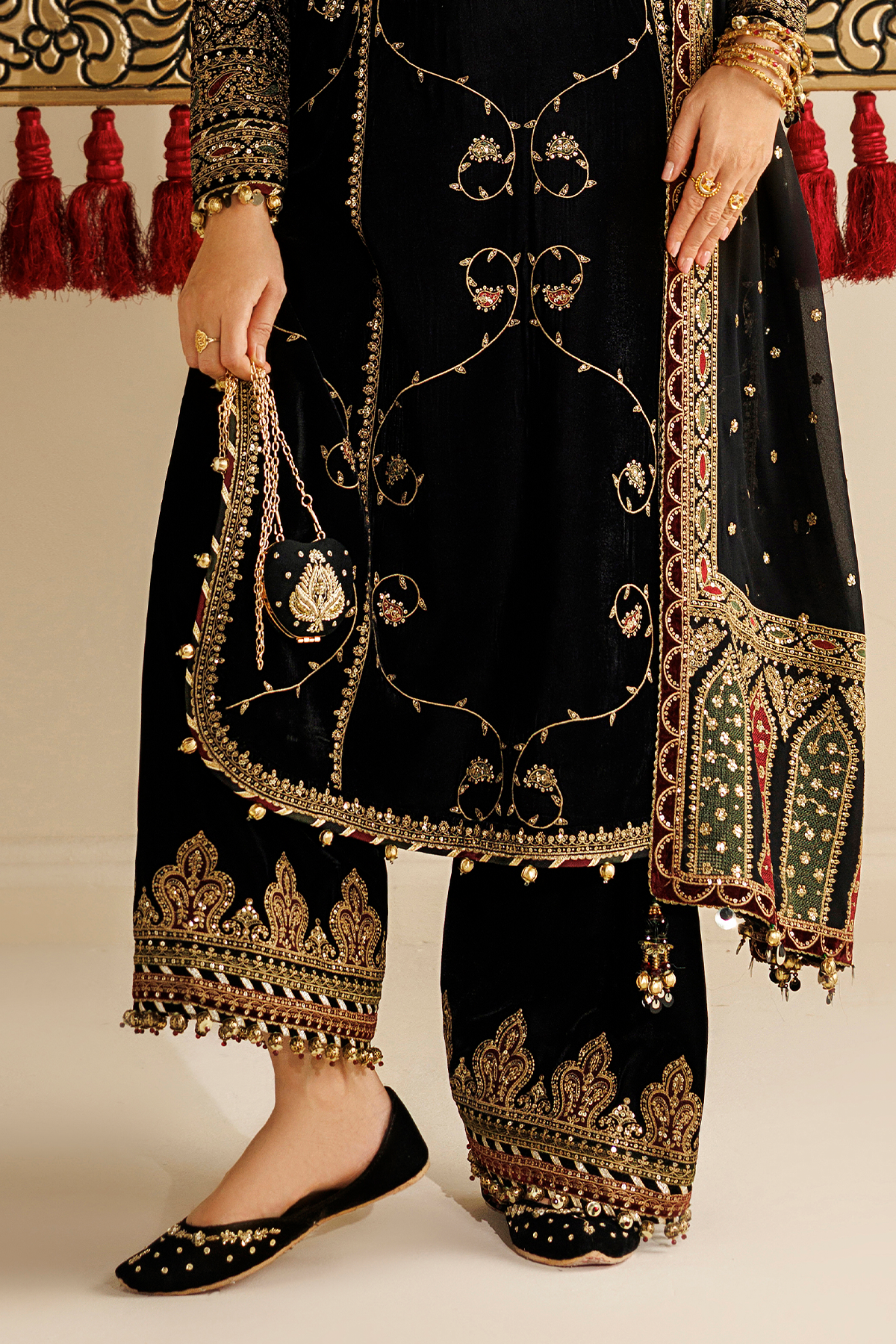 Embroidered Velvet Clutch D-05