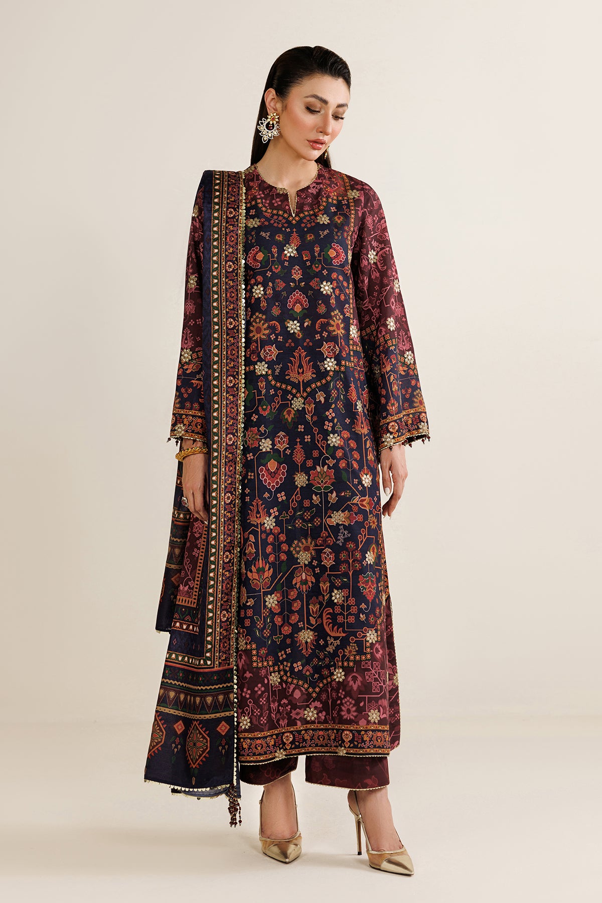 EMBROIDERED RAW SILK UR-7089