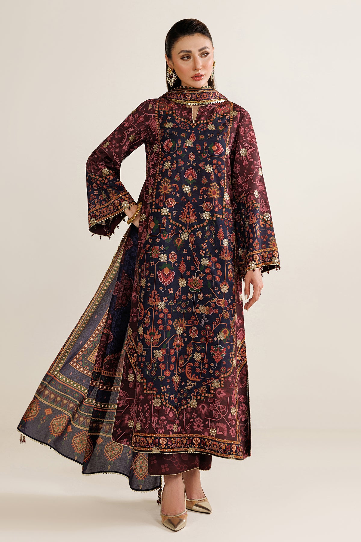 EMBROIDERED RAW SILK UR-7089