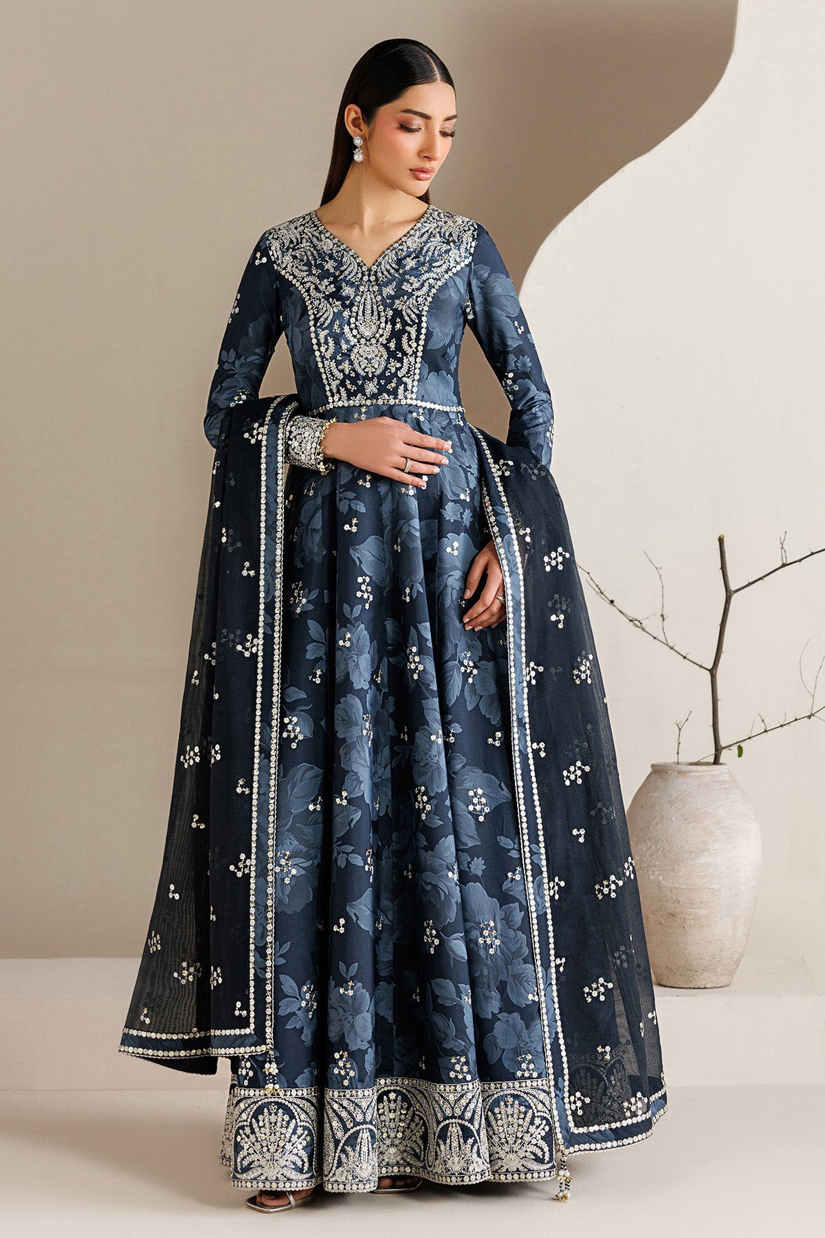 EMBROIDERED RAW SILK UR-7086