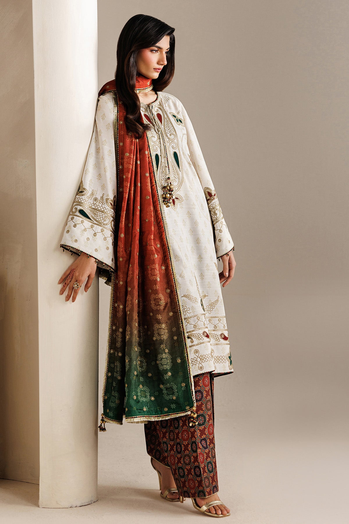 EMBROIDERED RAW SILK UR-7085