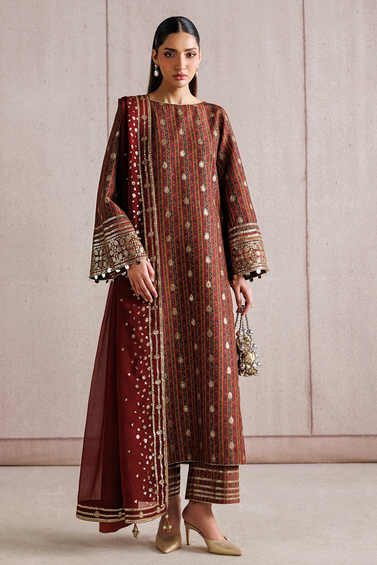 EMBROIDERED RAW SILK UR-7076