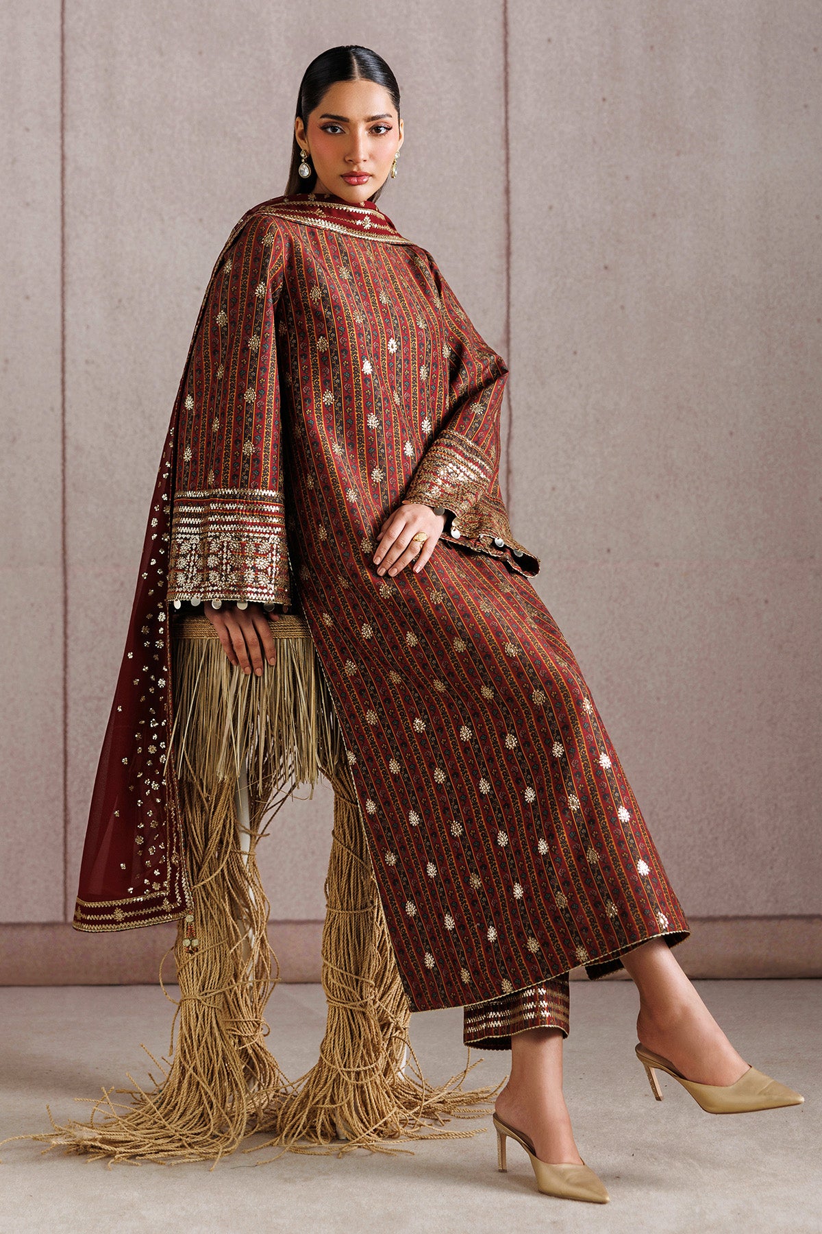 EMBROIDERED RAW SILK UR-7076