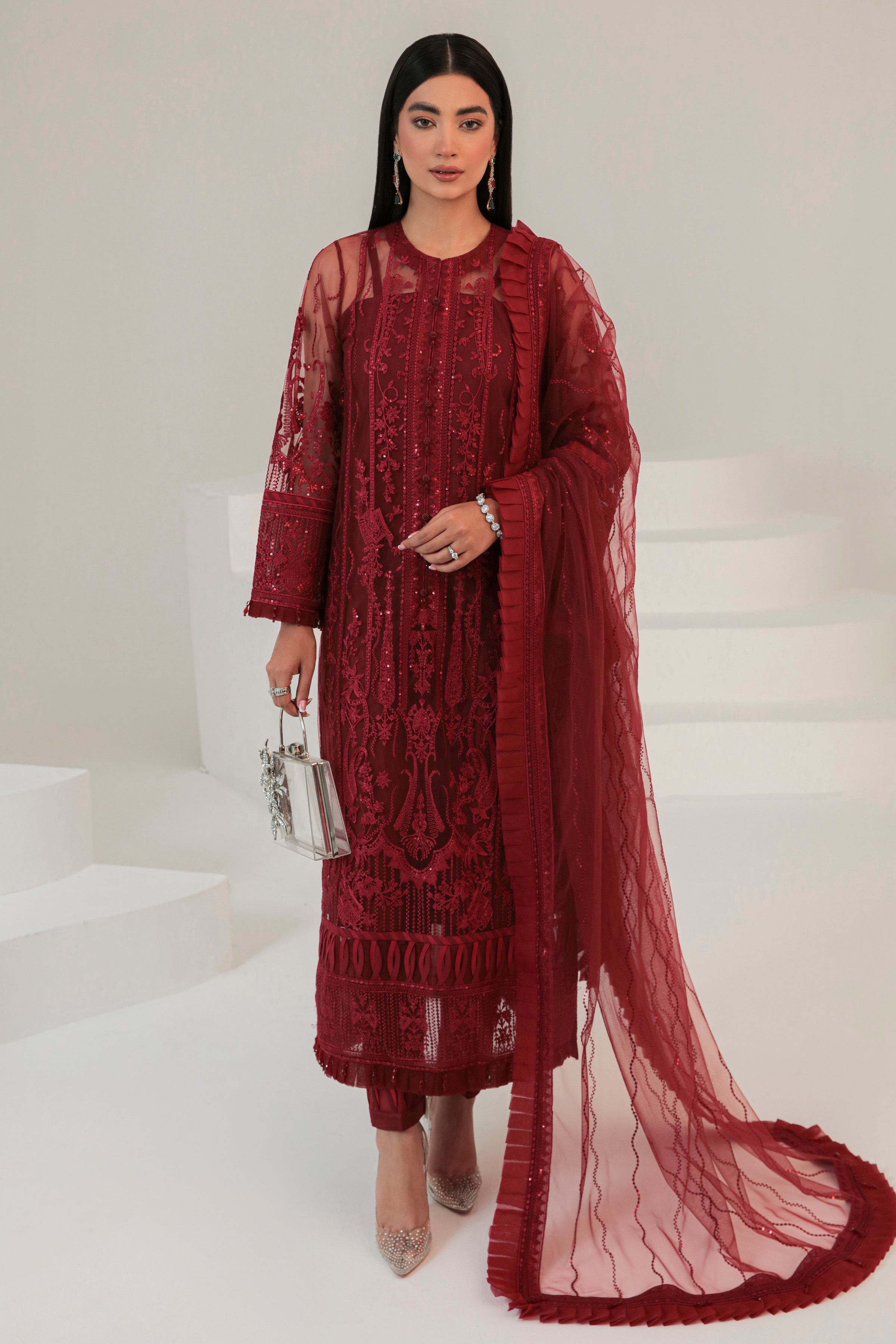 red embroidered fancy dresses