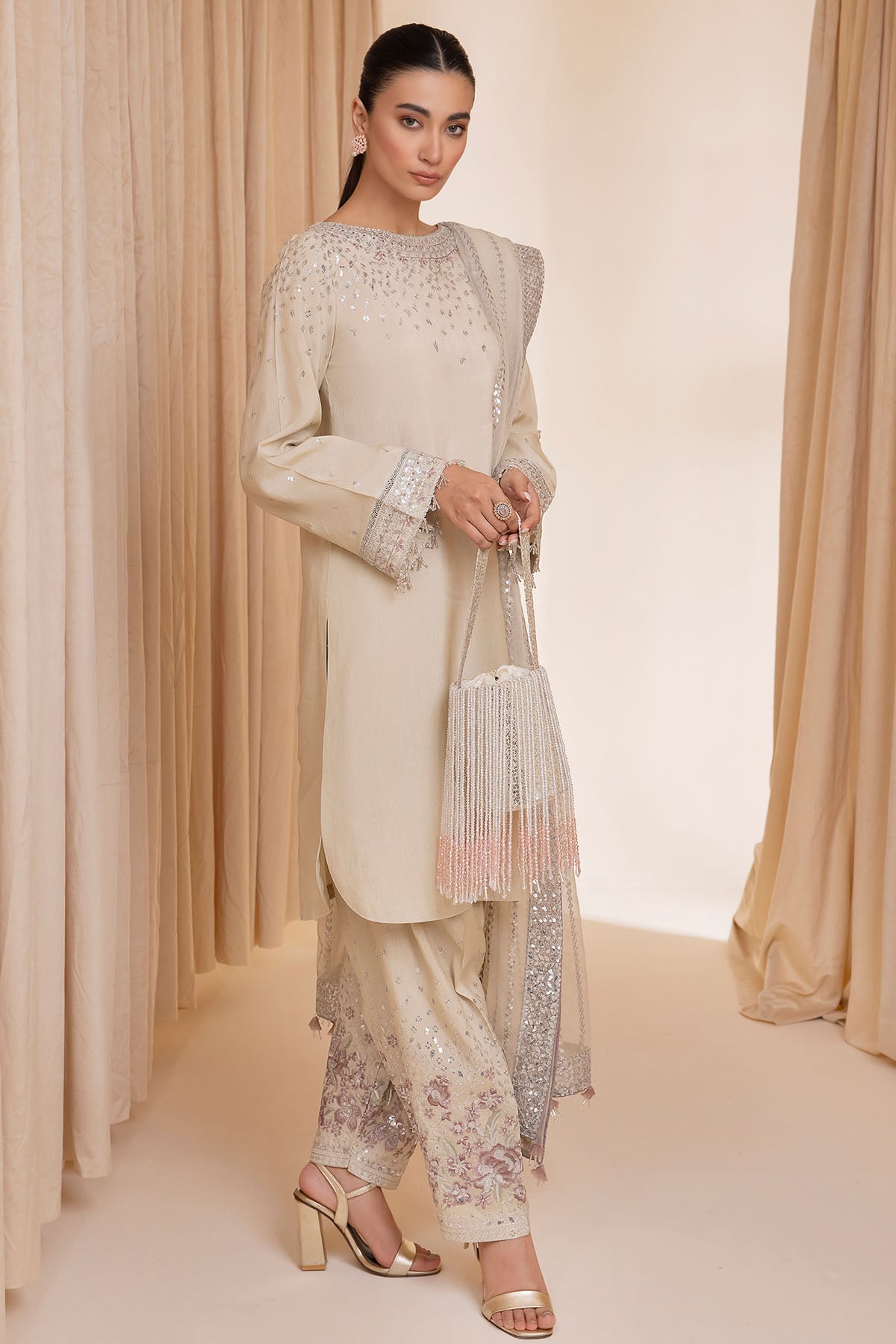 EMBROIDERED RAW SILK UR-7002