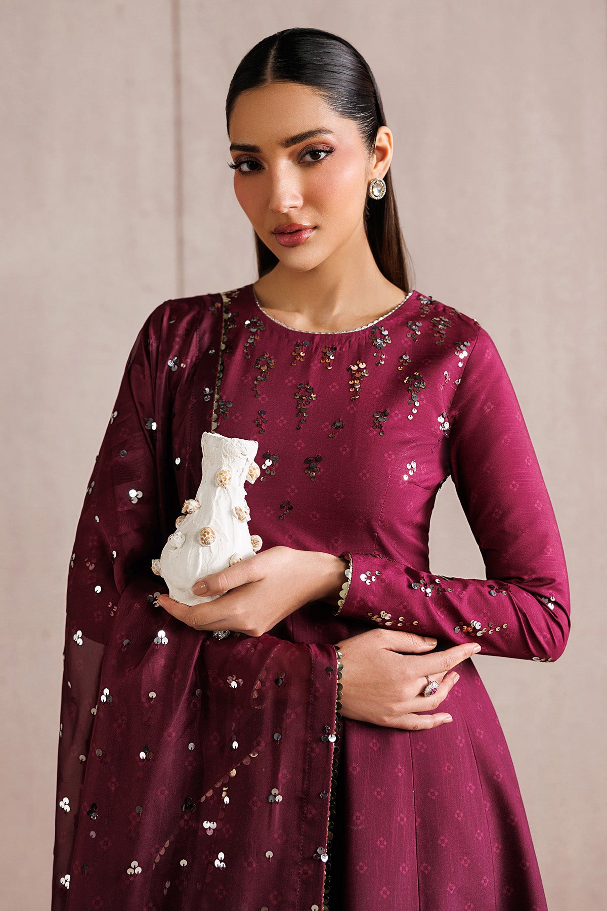 EMBROIDERED RAW SILK UR-7073