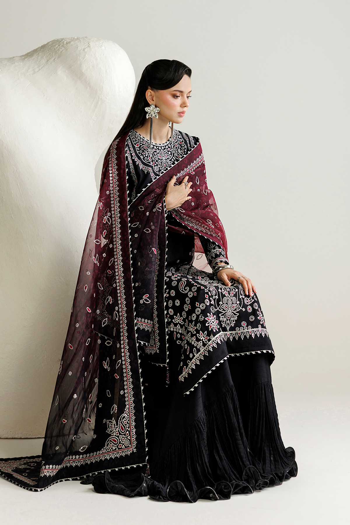 EMBROIDERED RAW SILK UR-7091