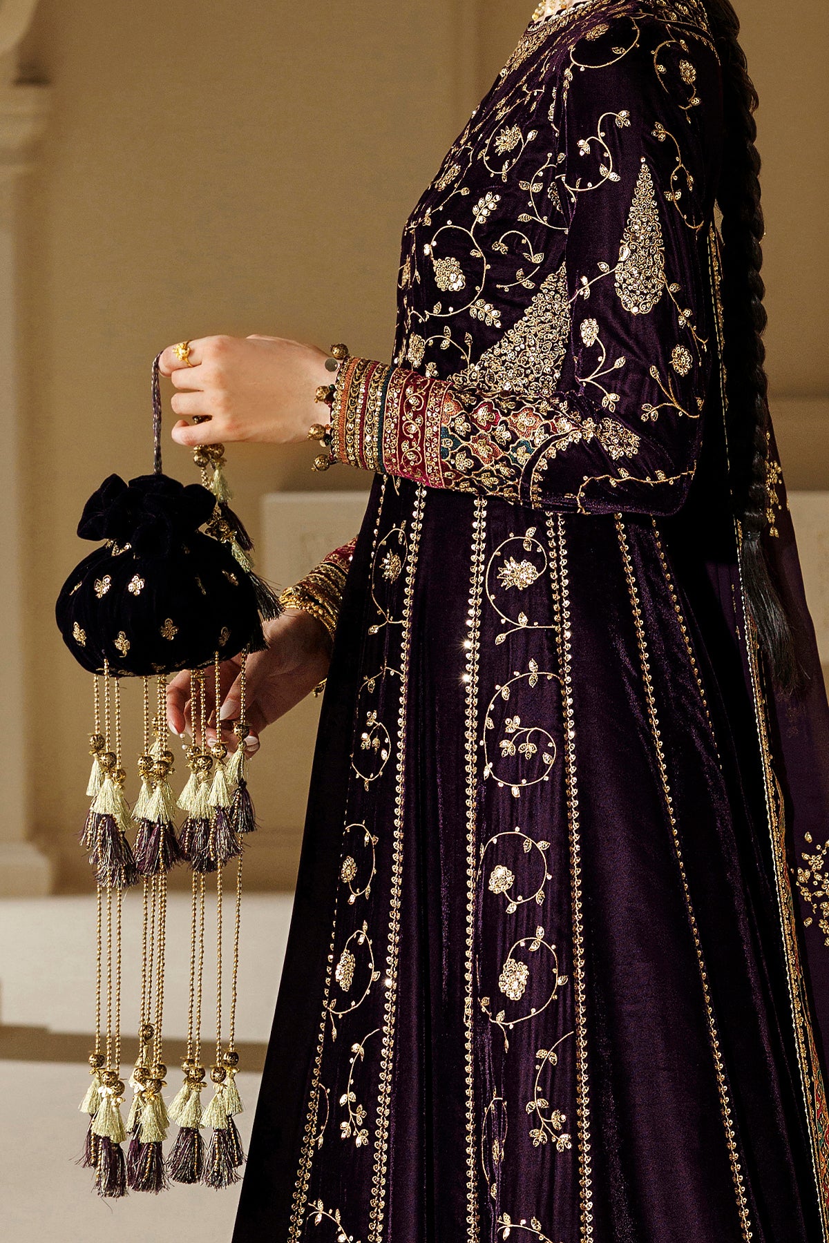 Embroidered Velvet Embellished Bag D-03