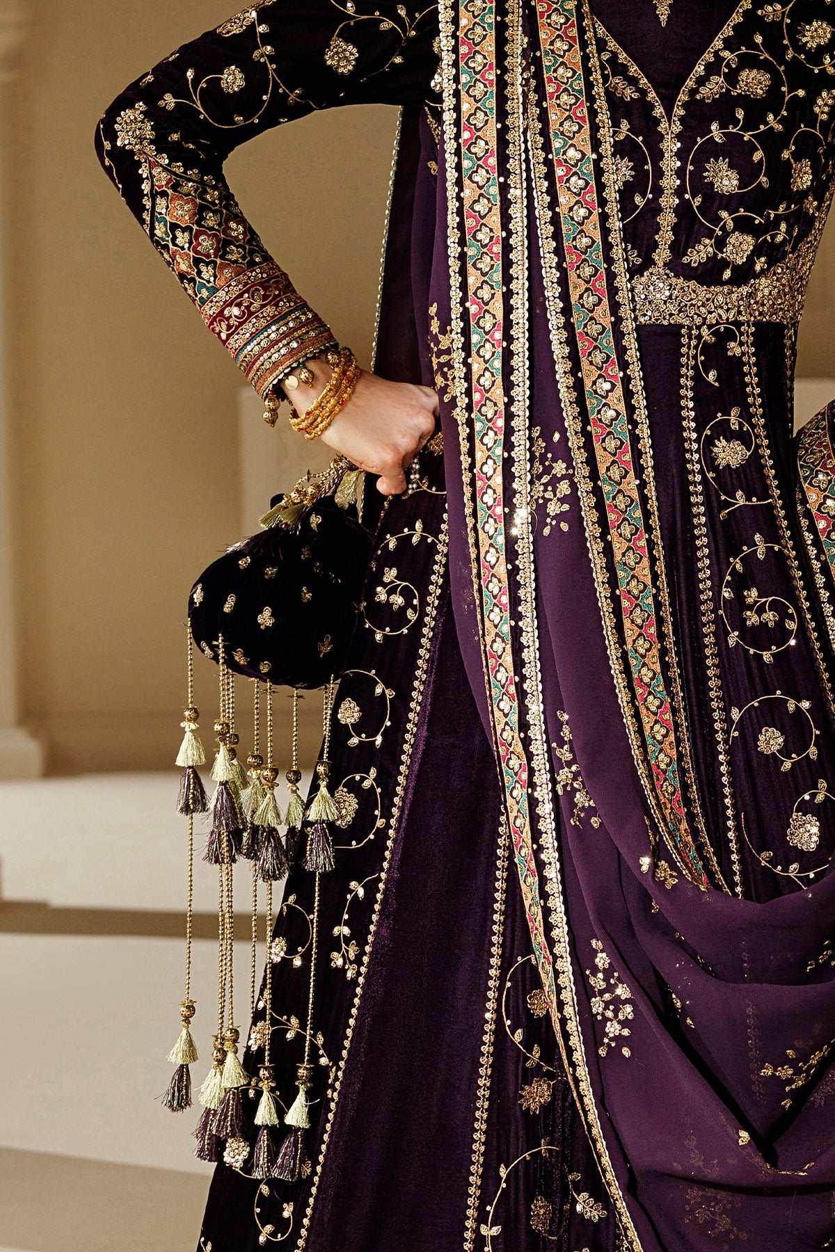 Embroidered Velvet Embellished Bag D-03
