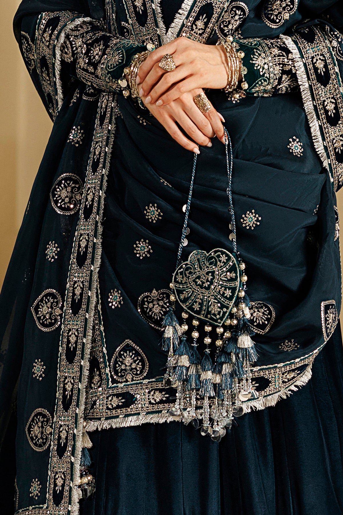 Embroidered Velvet Embellished Bag D-09