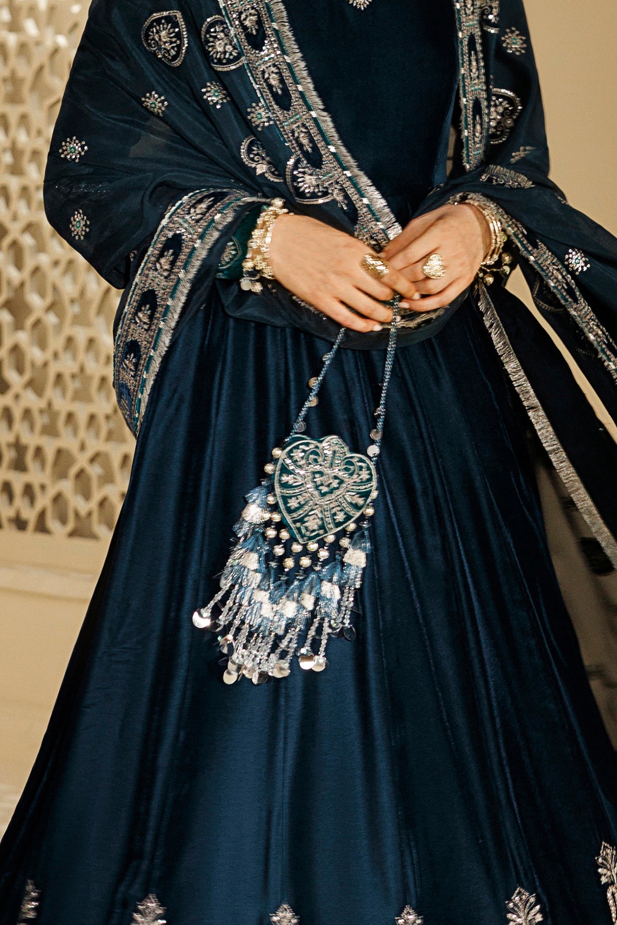 Embroidered Velvet Embellished Bag D-09