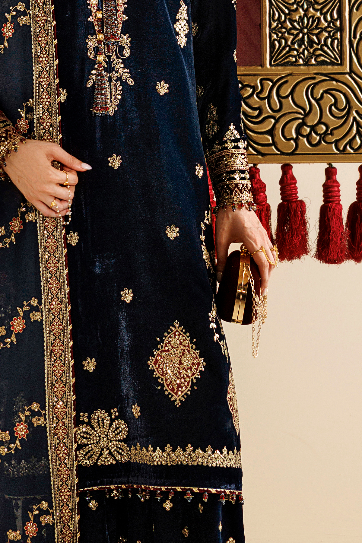 Embroidered Velvet Clutch D-02