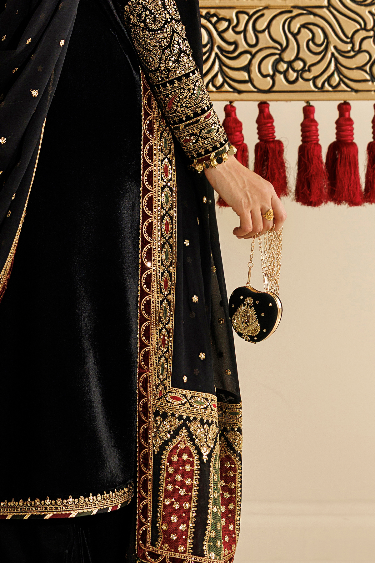Embroidered Velvet Clutch D-01