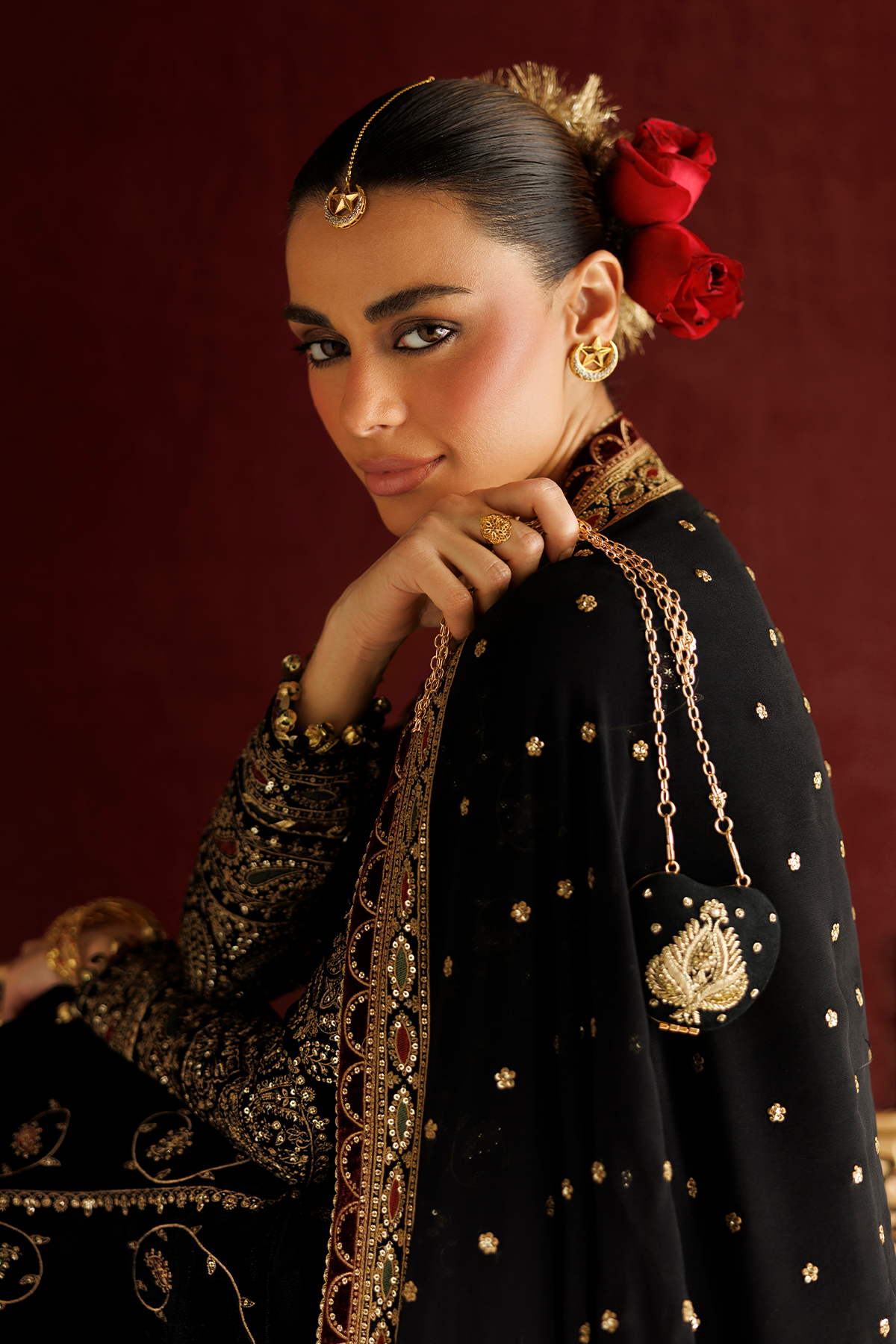 Embroidered Velvet Clutch D-01