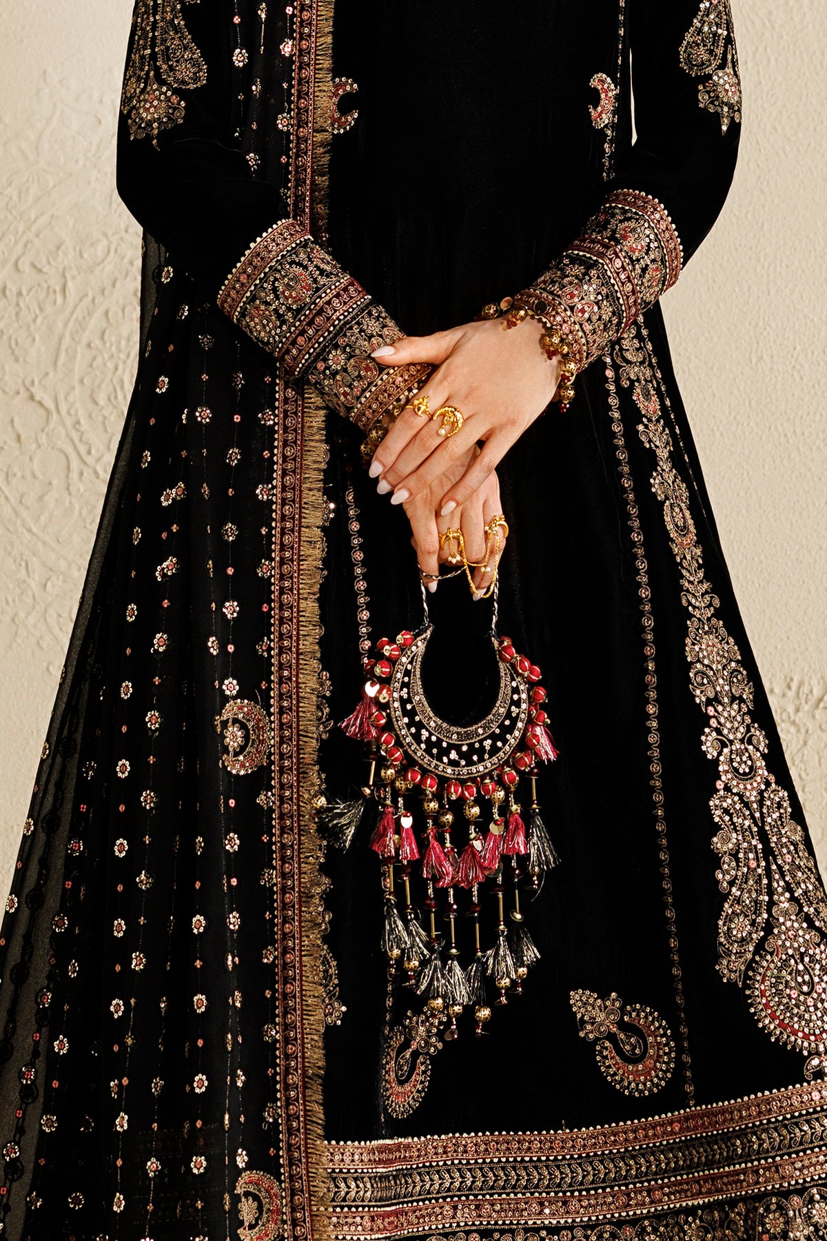 Embroidered Velvet Embellished Bag D-01