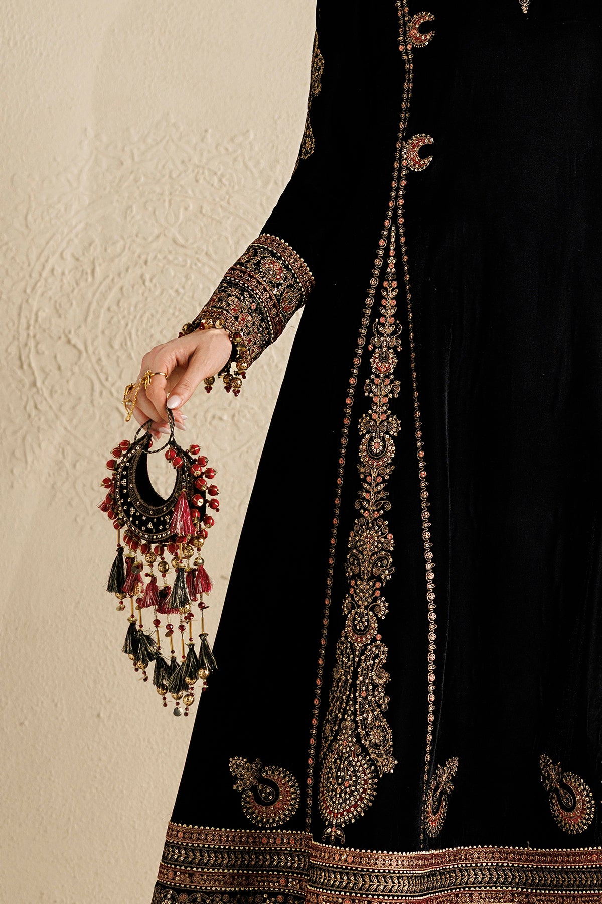 Embroidered Velvet Embellished Bag D-01