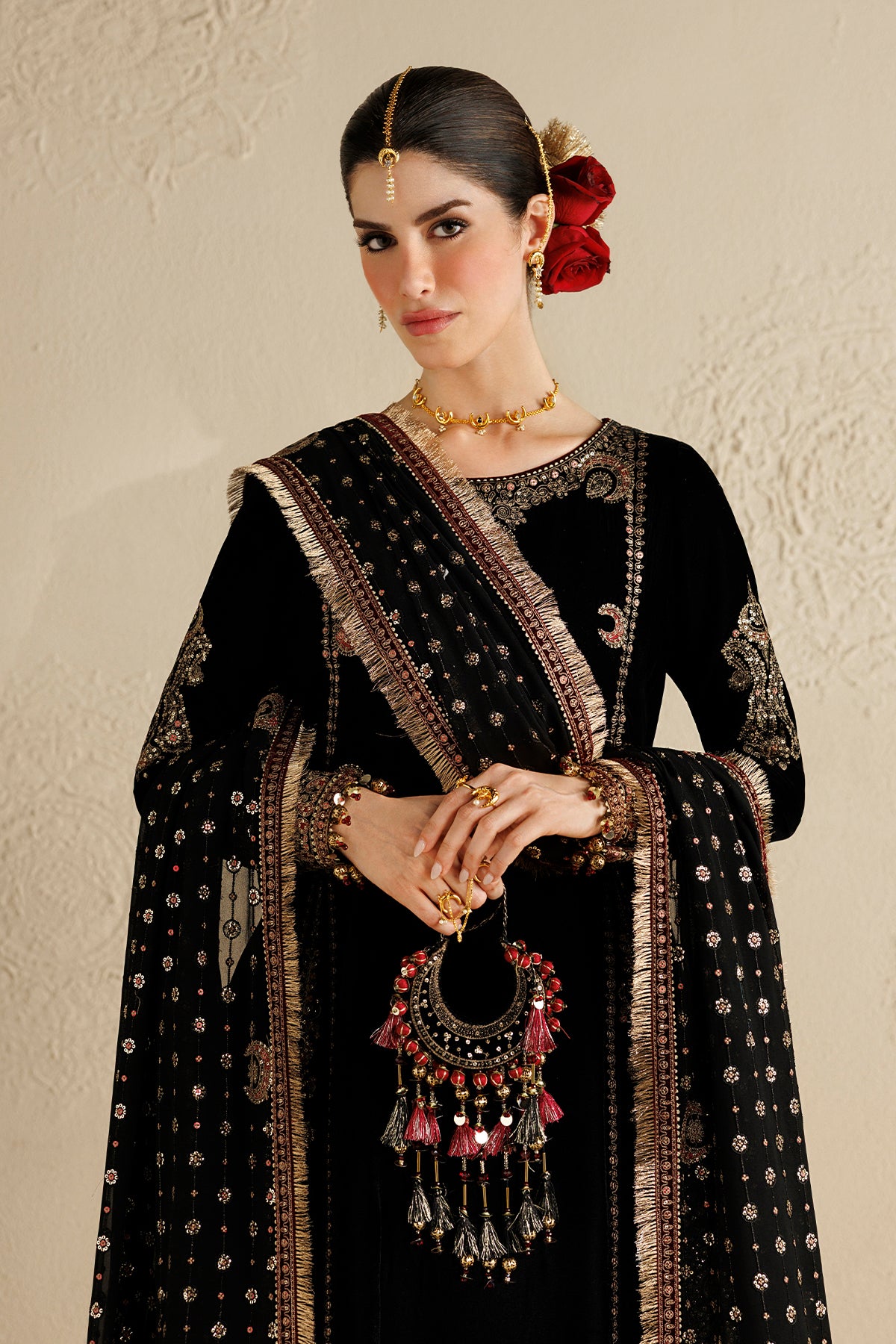 Embroidered Velvet Embellished Bag D-01