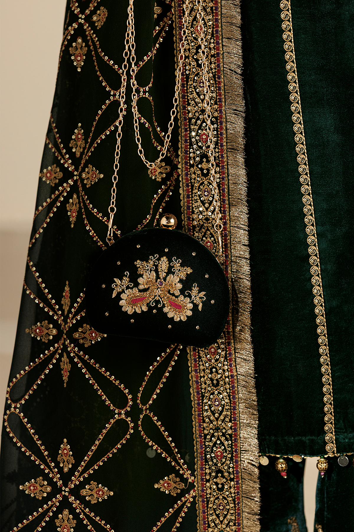 Embroidered Velvet Clutch D-04