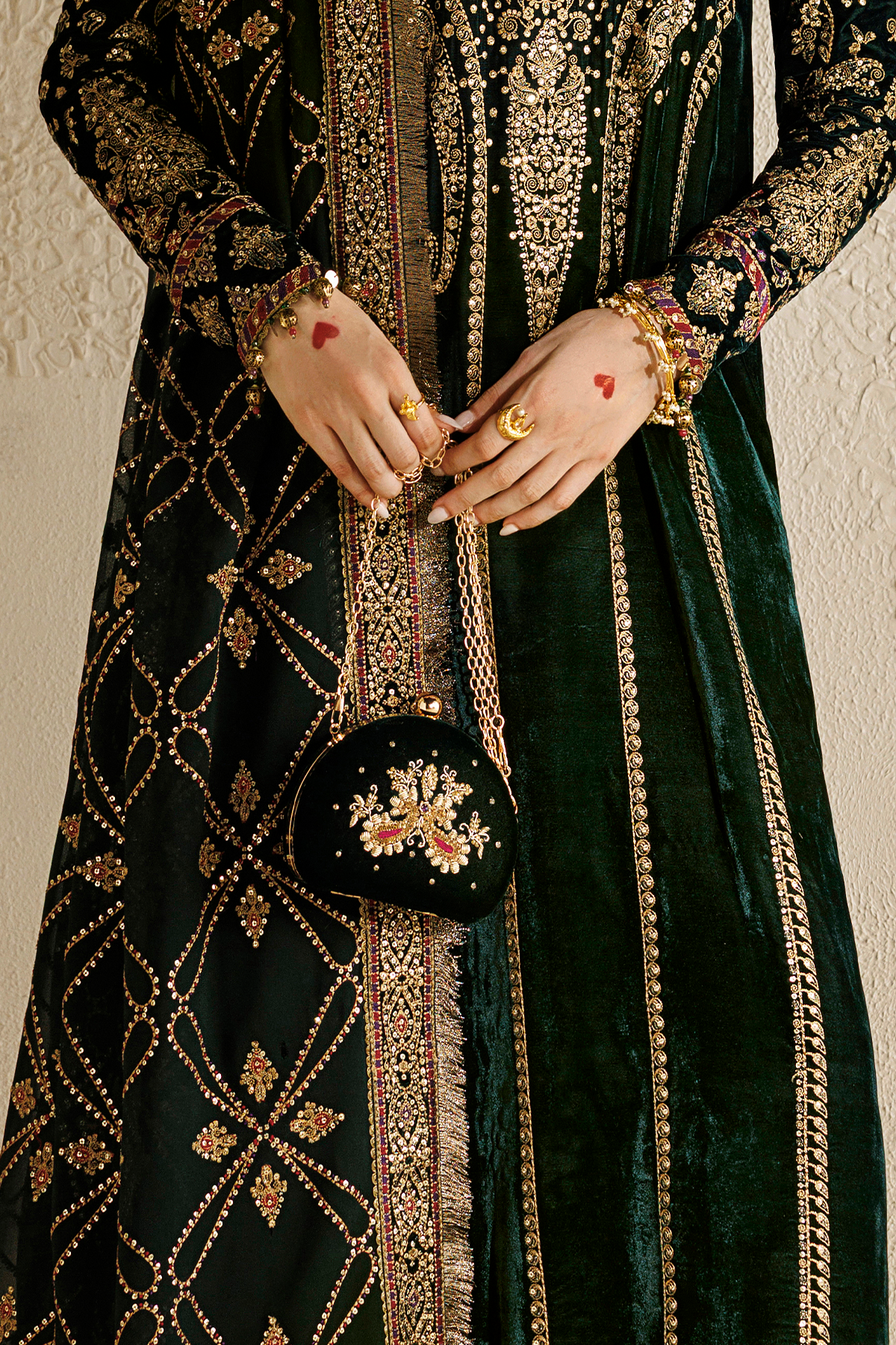 Embroidered Velvet Clutch D-04