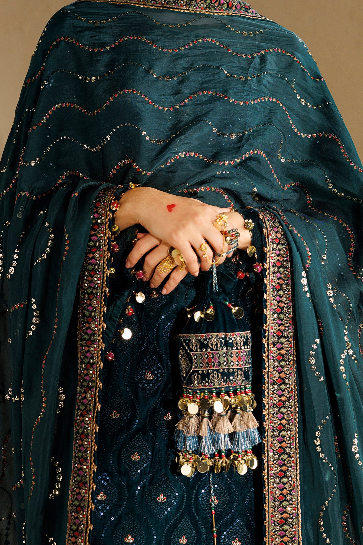 Embroidered Velvet Embellished Bag D-02