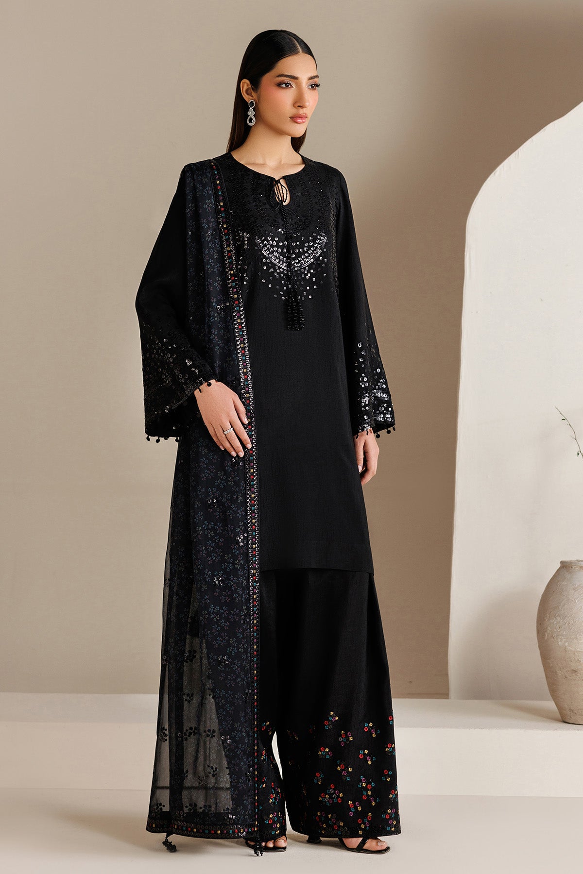 EMBROIDERED RAW SILK UR-7081
