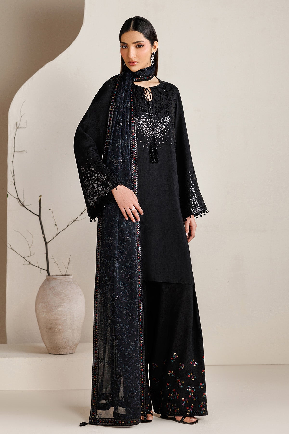 EMBROIDERED RAW SILK UR-7081