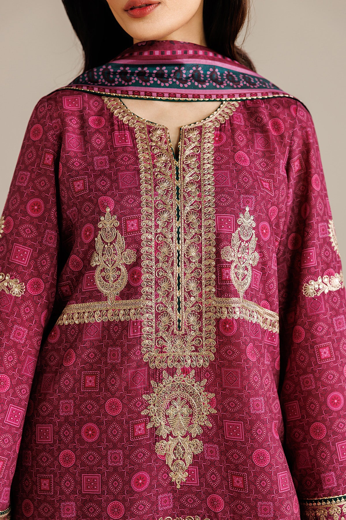 EMBROIDERED RAW SILK UR-7074