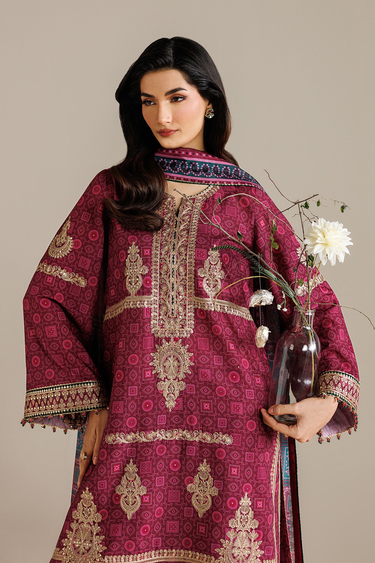 EMBROIDERED RAW SILK UR-7074