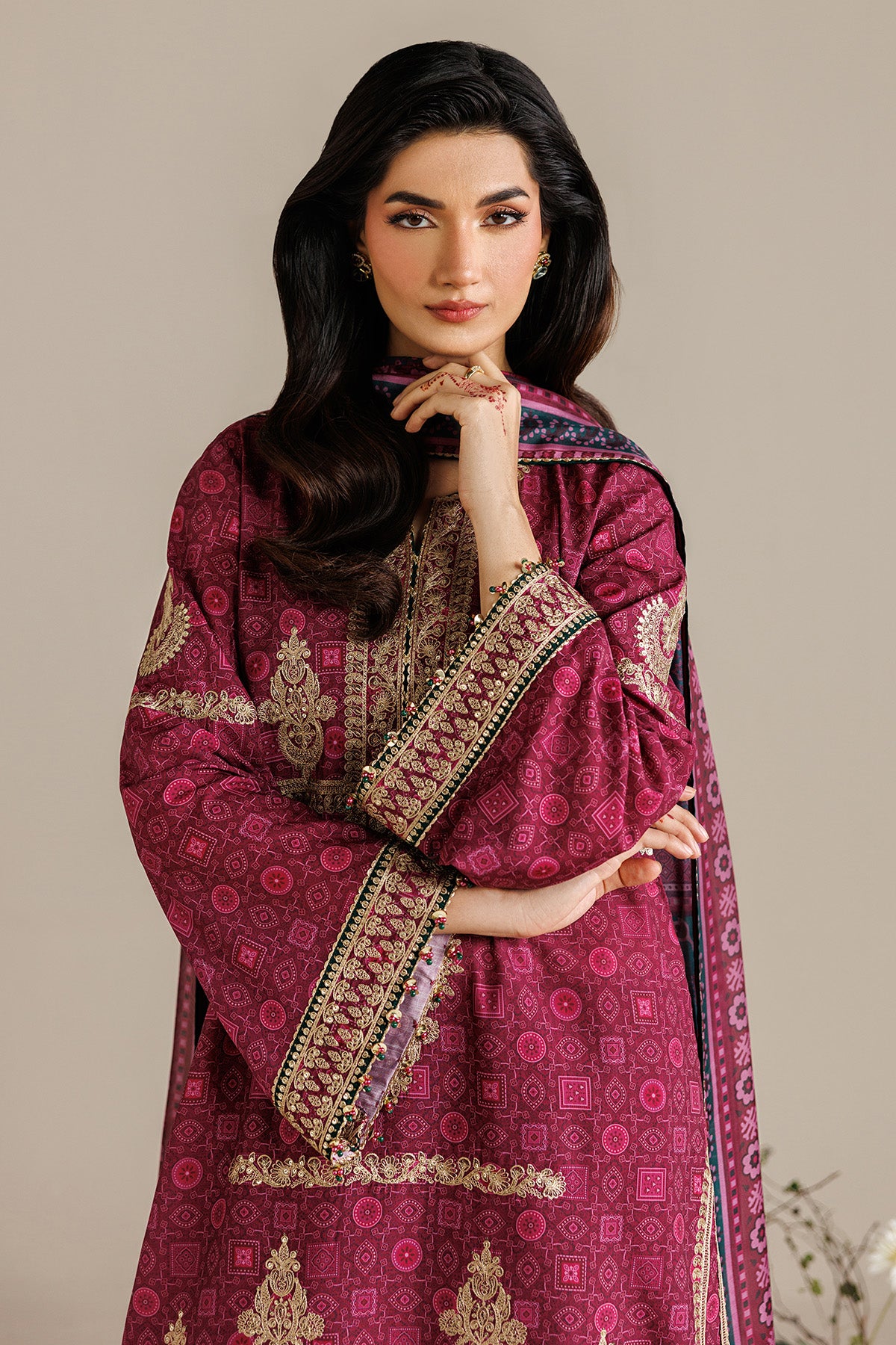EMBROIDERED RAW SILK UR-7074