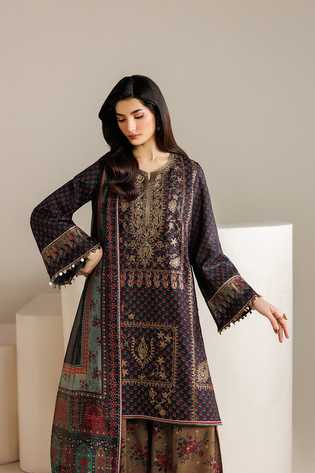EMBROIDERED RAW SILK UR-7078