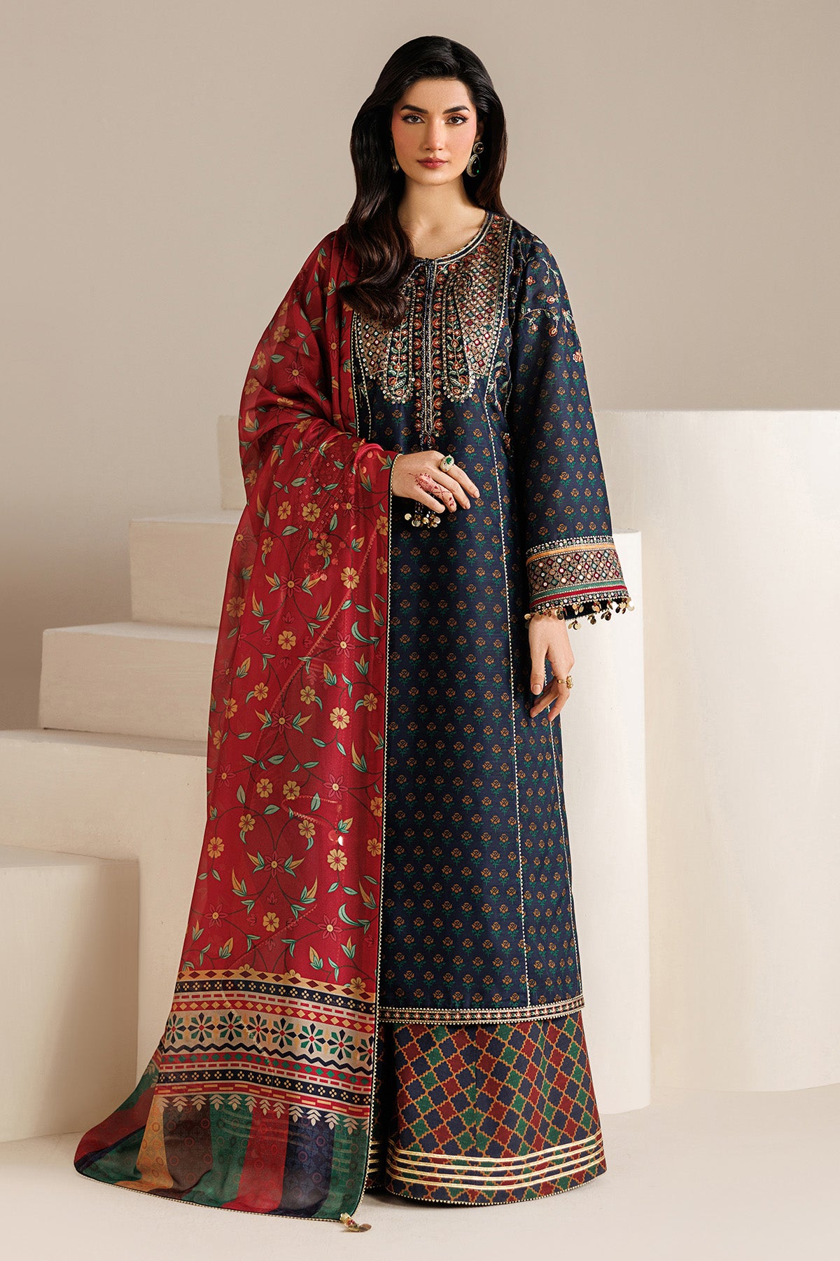 EMBROIDERED RAW SILK UR-7075