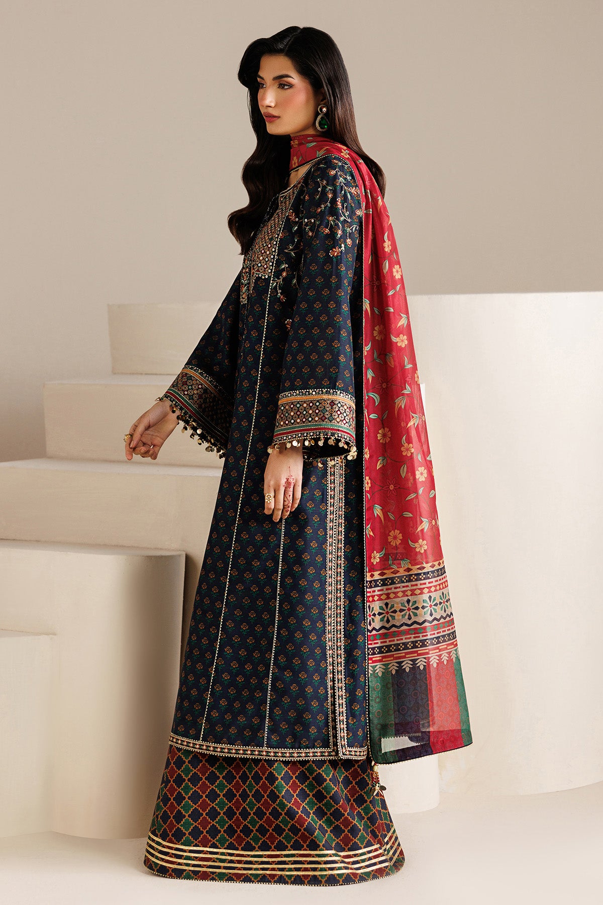 EMBROIDERED RAW SILK UR-7075