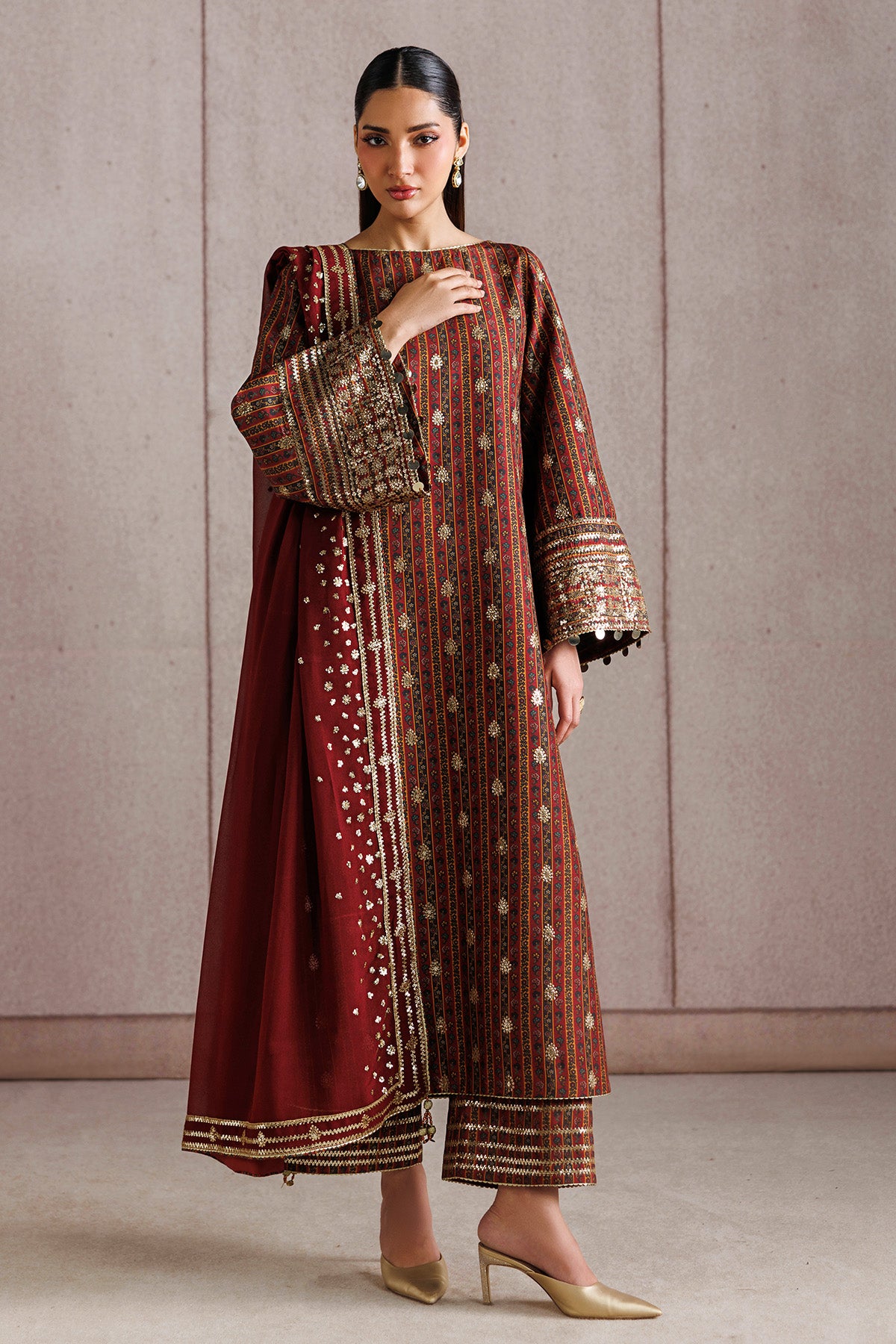 EMBROIDERED RAW SILK UR-7076