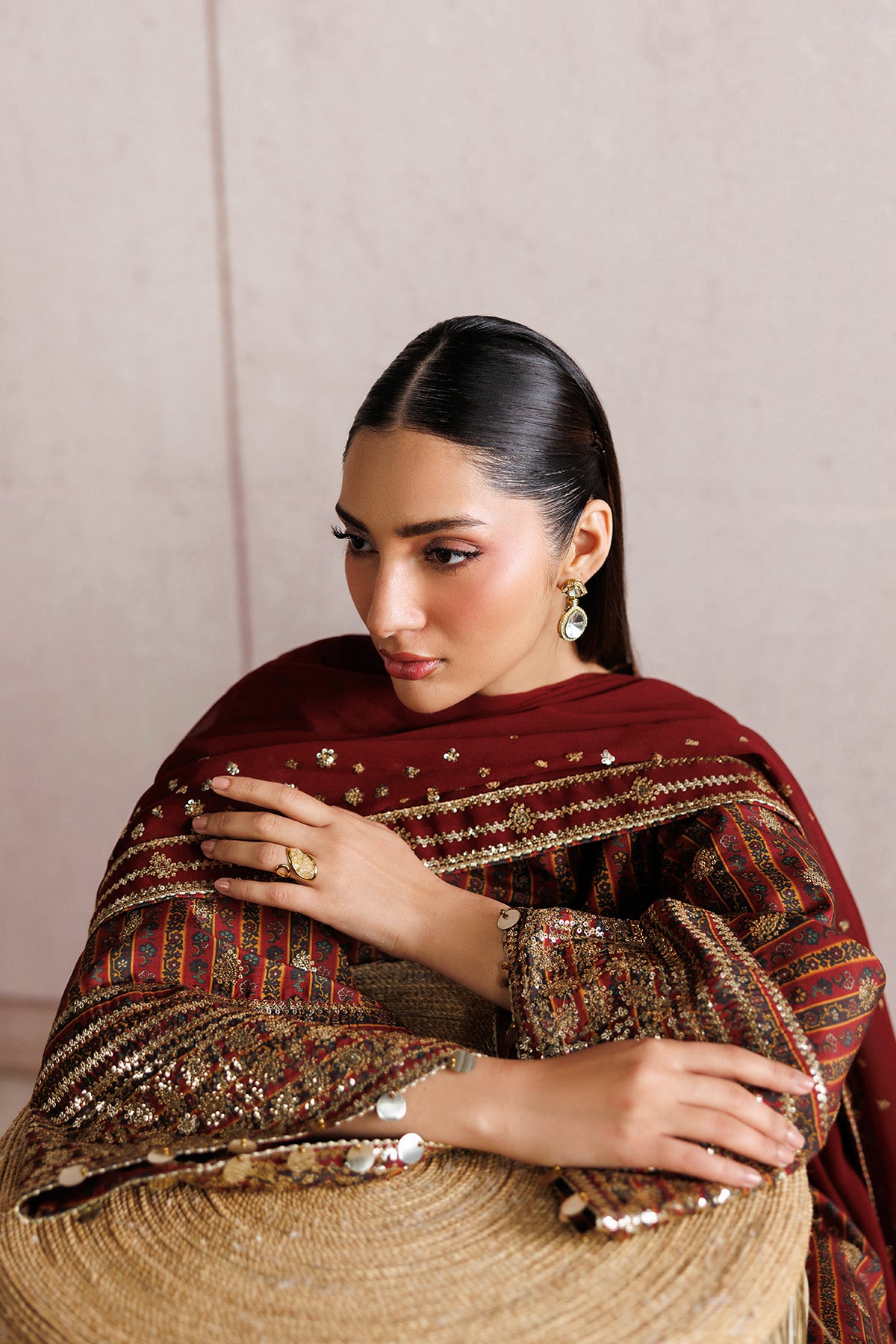 EMBROIDERED RAW SILK UR-7076