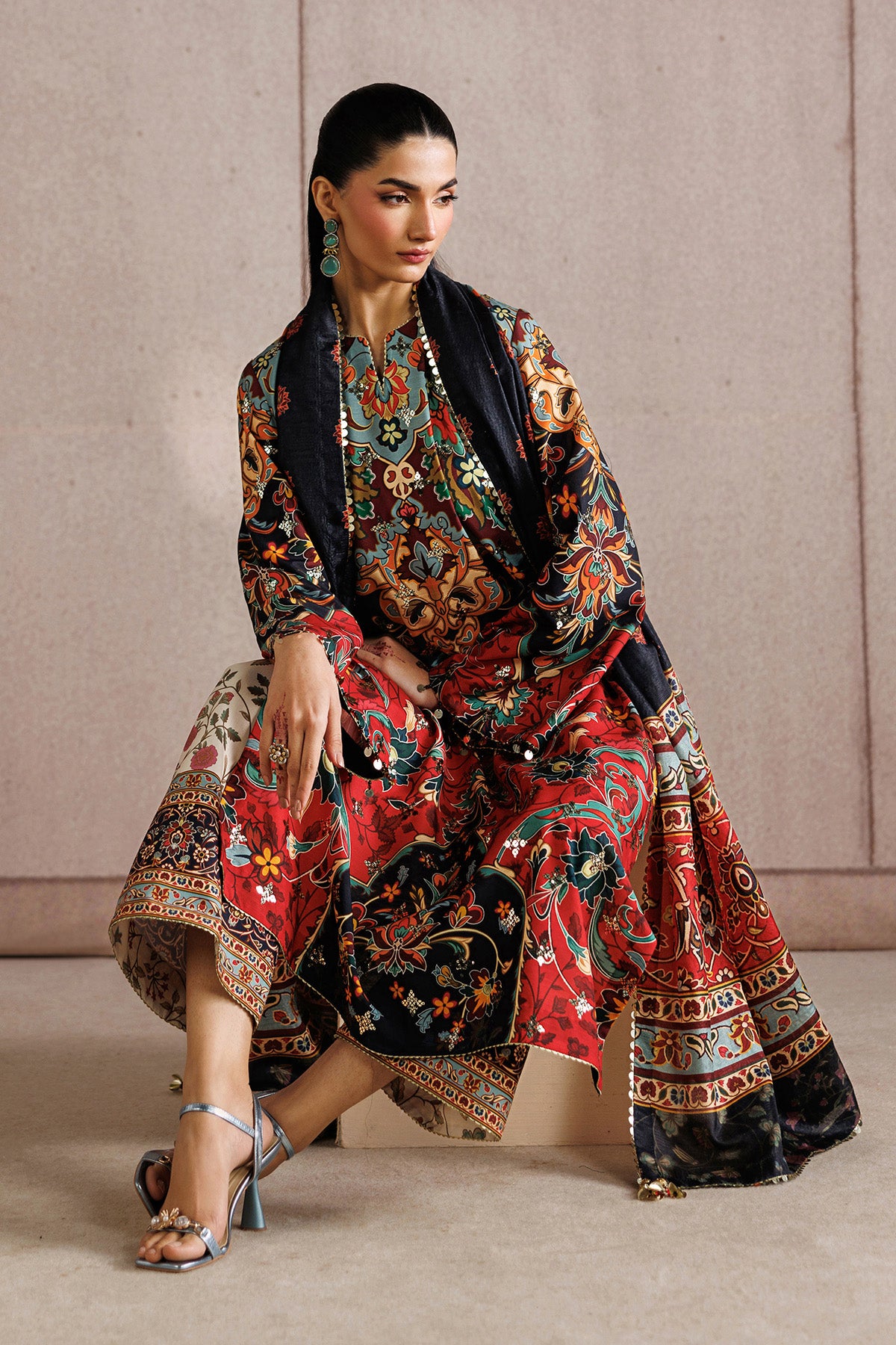 EMBROIDERED RAW SILK UR-7083