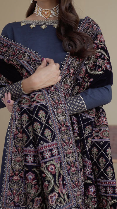 Embroidered Velvet Shawl VS-8004